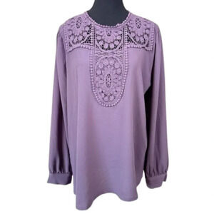 Halogen Womens Size 1X Crochet Pullover  Lavender Long Sleeve Blouse